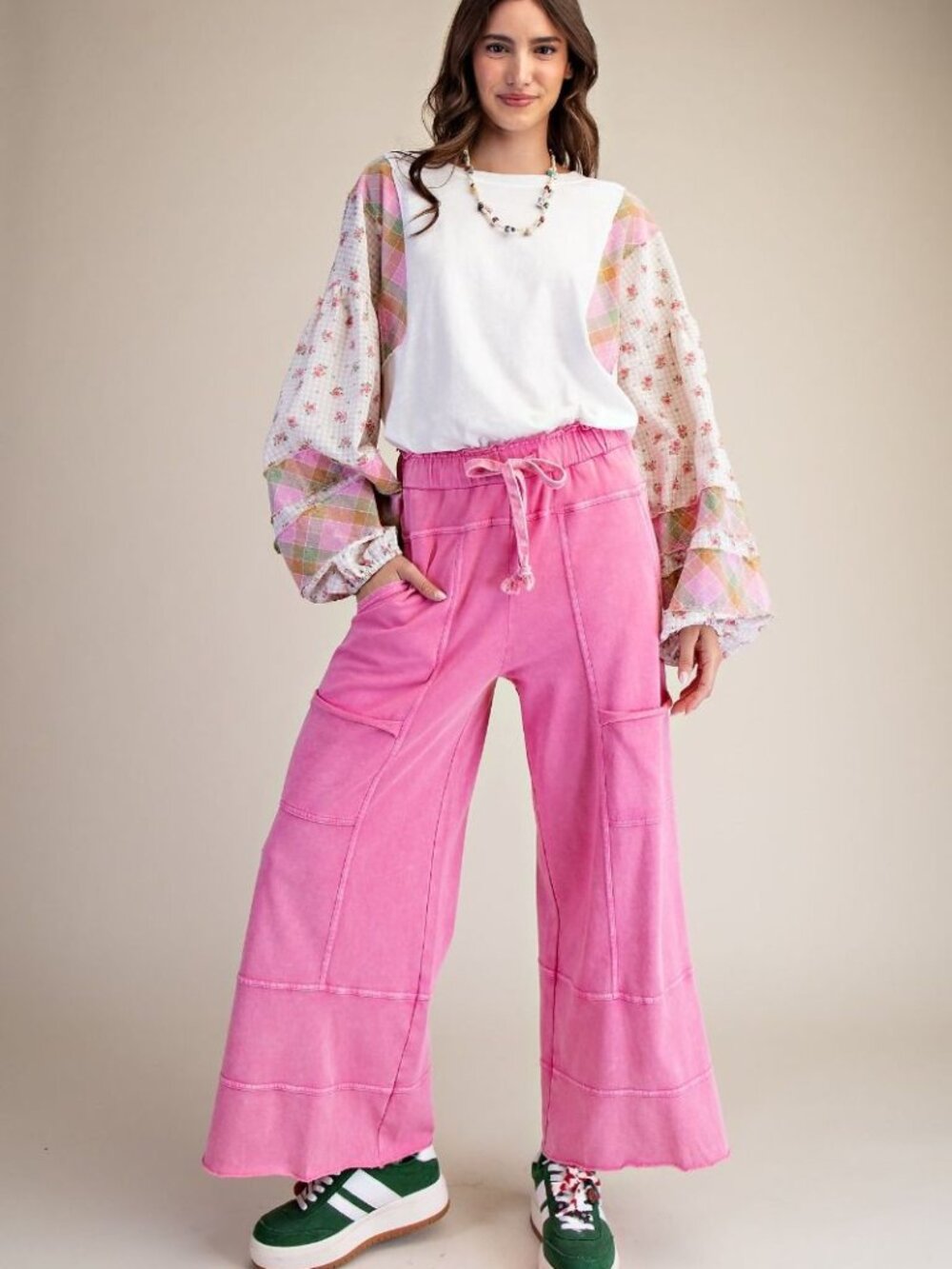 EASEL MINERAL WASHED TERRY KNIT PANTS 100% COTTON